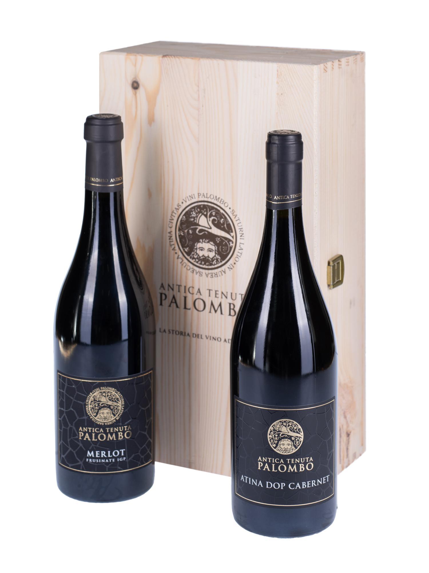 Atina DOP Cabernet e Merlot Frusinate IGP Linea Ducale Antica Tenuta Palombo confezione legno 2 bottiglie